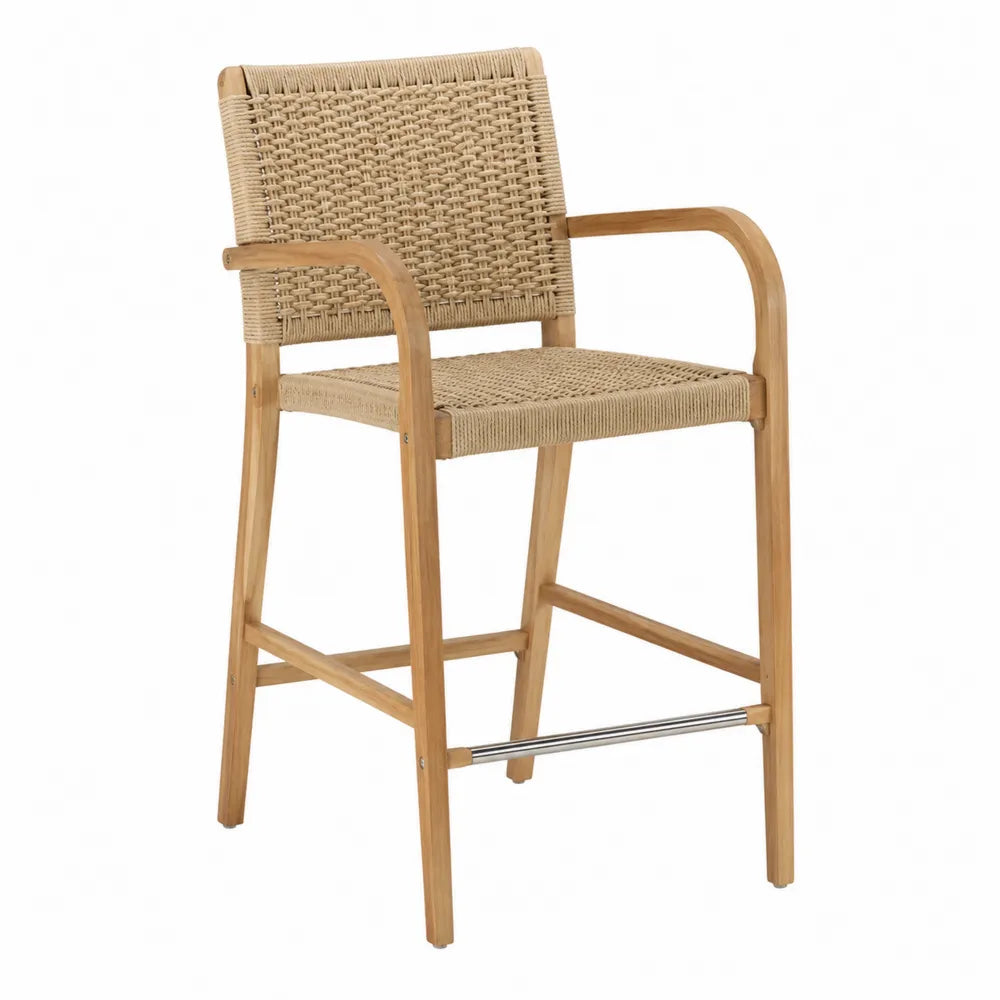 Silla de madera de teca con asiento de ratán sintético, 110 cm de alto