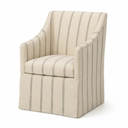 Silla tapizada con lino a rayas beige