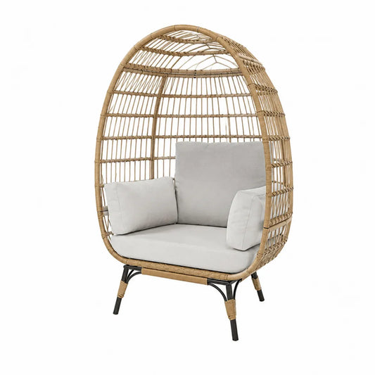 Silla de ratán sintético con cojines grises