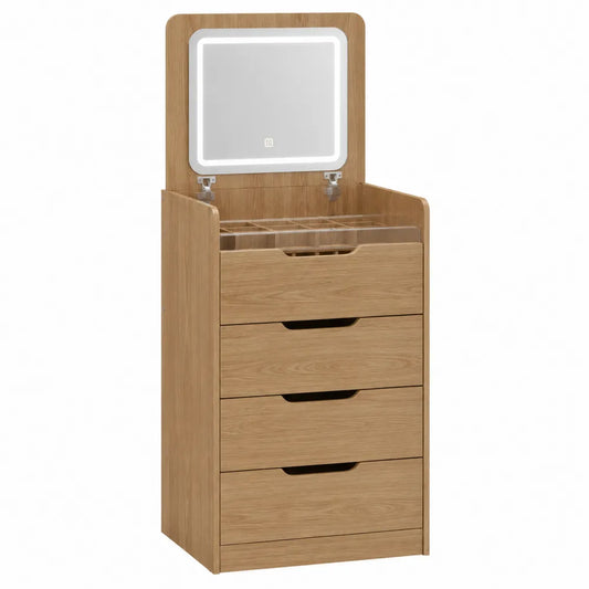 Tocador de madera de roble con espejo LED y 4 cajones