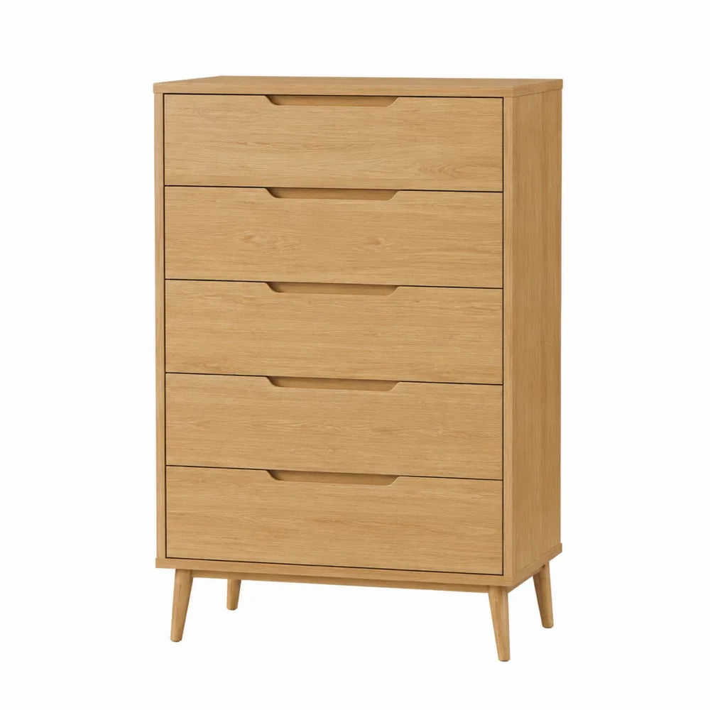 Cômoda de madera con 5 cajones color roble
