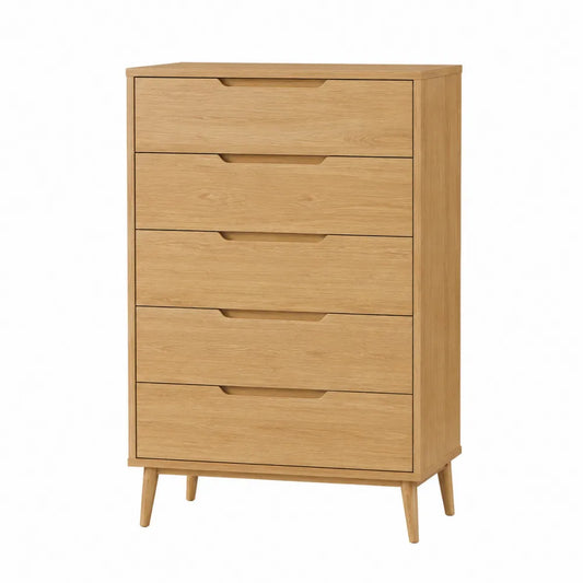 Cômoda de madera con 5 cajones color roble